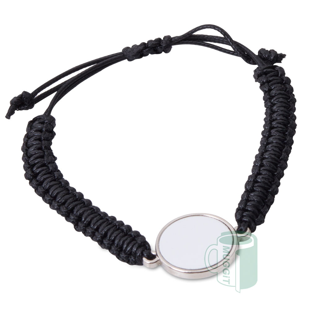muggit_bracelet_sl06_fabric_jewellery_arm_metalbraceletsl06fabric Metal Pendant Braded Bracelet in fabric, a comfortable fit for any occasion, our fabric bracelet adds charm, stacking with other accessories or wearing on its own, single round ornament and metal insert. For use with Sublimation & Laser.