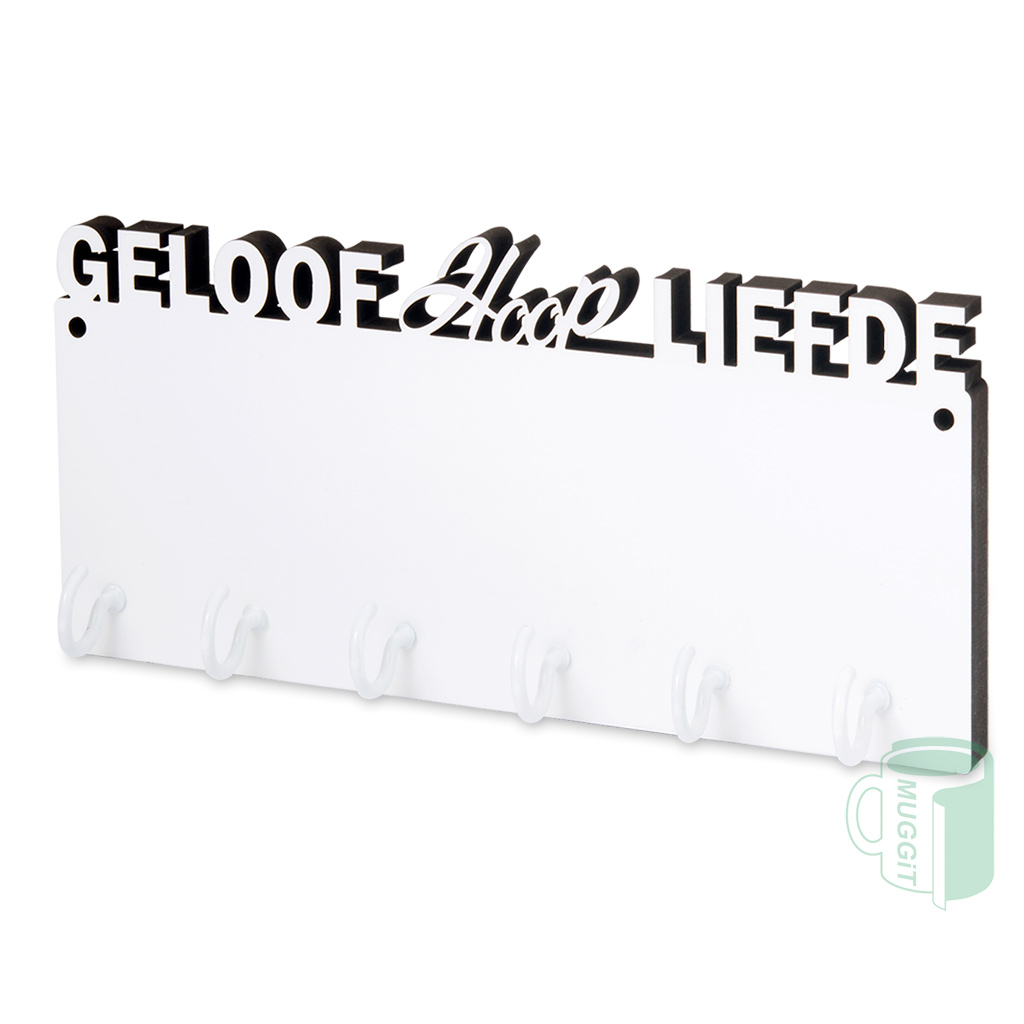 Wood Coat and Key Rack in Afr Geloof Hoop Liefde"