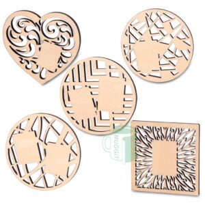 Synthetic Bamboo Ornament / Coaster variety pack . 5 Different designs - For sublimation only. Template incudes wood veneer