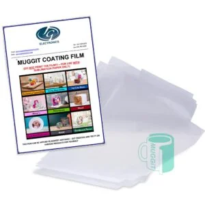 Muggit clear coating film prints onto a variety of hard smooth surfaces that isn't coated with a sublimation coating such as ceramic, glass, metal. 10 sheets