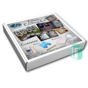 Professional glass etching kit, includes 3oz Etching cream, applicator stick, gloves, etching vinyl, transfer tape, mirrors for etching & help instructions.