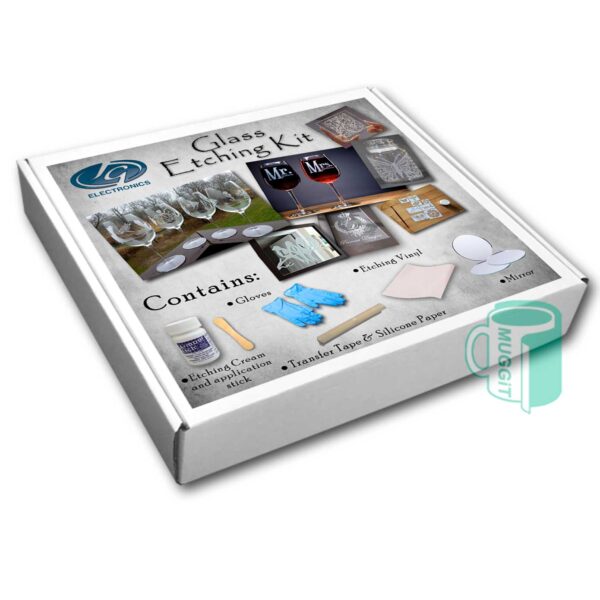 Pro Glass Etching Kit, includes 3oz Etching cream, applicator stick, gloves, etching vinyl, transfer tape, mirrors for etching and comprehensive instructions