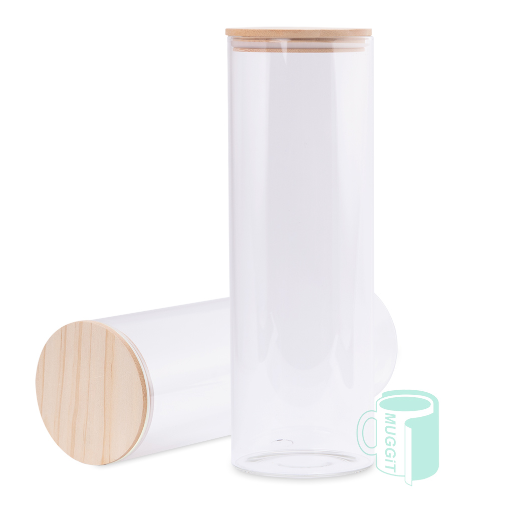 2 Litre Glass storage Jar with wood lid. (2000ml) (10x30cm). Print on the lid - for sublimation, inkjet, laser.