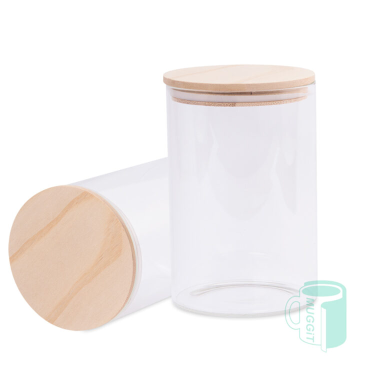 Glass Jar with wooden lid. 950ml (10x15cm). Print on the lid - for sublimation, inkjet, laser.