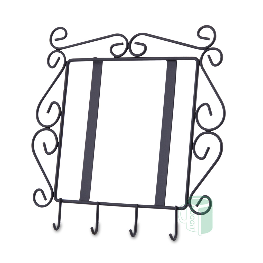 Wrought Iron Key Rack with 4 hooks - fits 15 x 15cm metal tile insert NOT supplied or included. For use with Sublimation & Laser.
