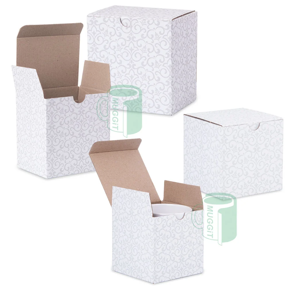 Generic Decorated Mug Gift Box printed in a generic pattern, for gifting & packaging your sublimated mug orders 11oz, 12oz, 15oz mug boxes. Packs of 10, 50, 100