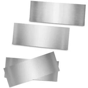 Silver Printable Metal Sheet print with branding, product information, or decorative designs for packaging of high end goods and more, exceptional durability.