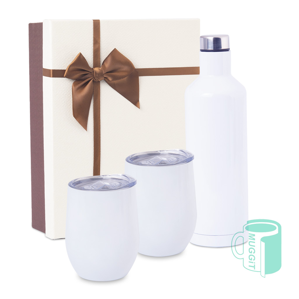 Stainless steel gift set - 2 x 12oz Wine Tumblers + 500ml Water bottle