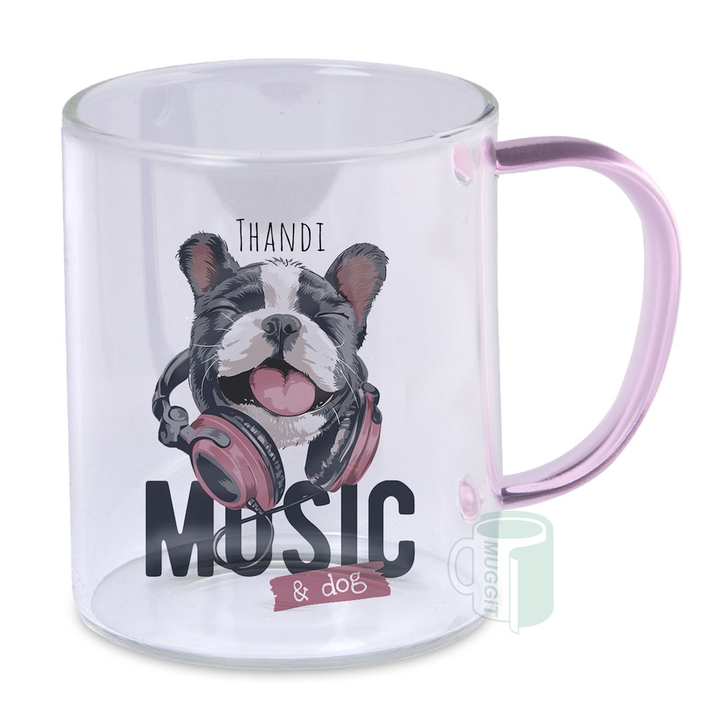 muggit mug glass 13oz clear pink handle coffee mugglass13ozclearpinkh