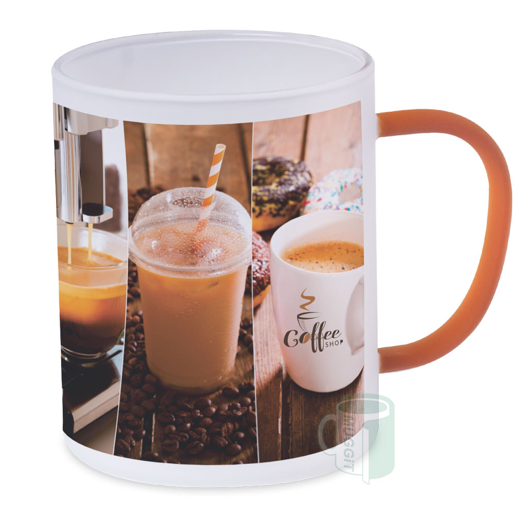 muggit mug glass 13oz frosted orange brown handle coffee mugglass13ozfrostedorangeh