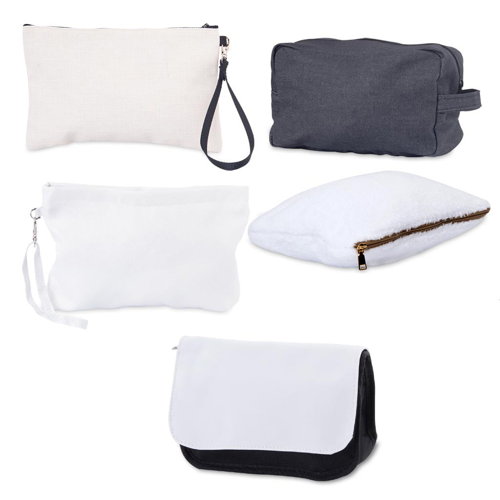 muggit_main_cosmetic_bags_new Printable Cosmetic Travel Bag, Keep essential items organized in a White shimmer, Black Cosmetic Toiletry bag or Canvas Cosmetic Travel Bag, Zip & wrist strap.
