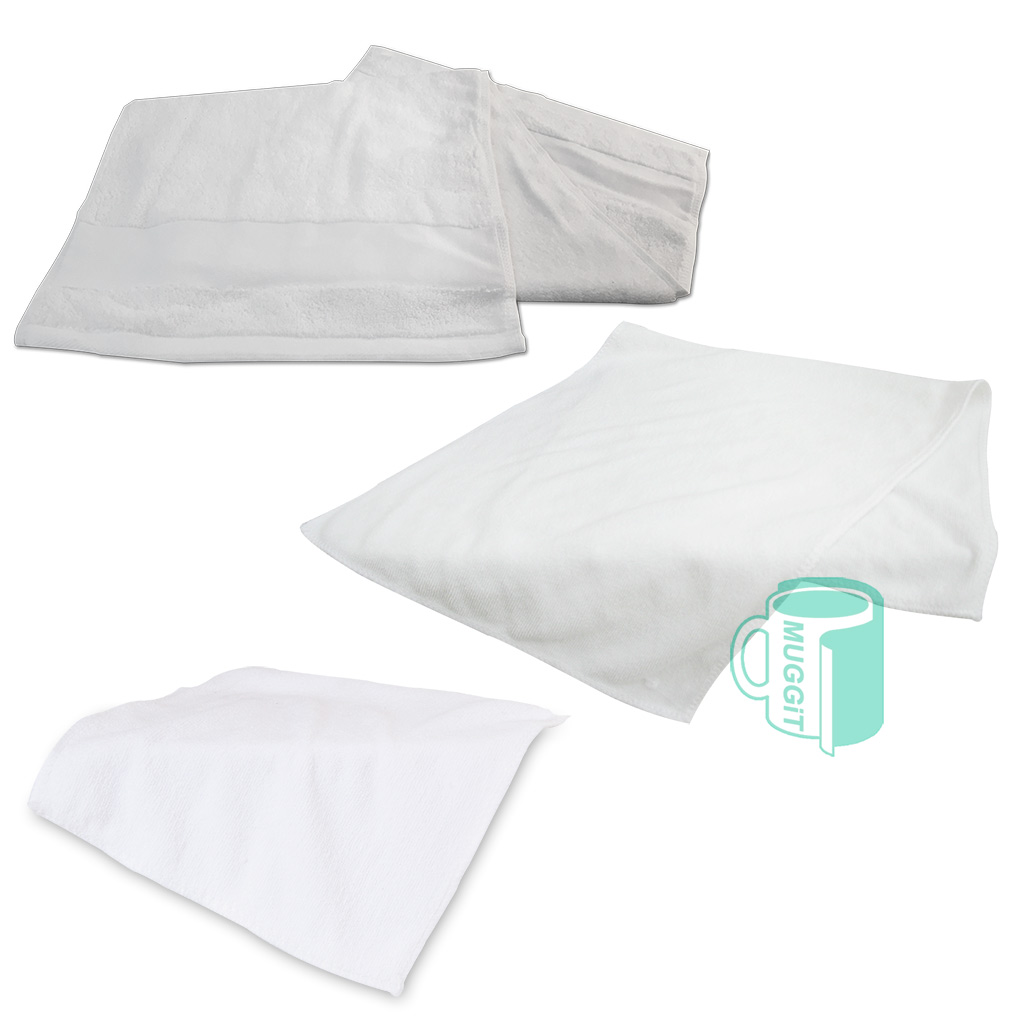 muggit_main_towels Printable cotton and microfibre towels printed by you not only adds a personal touch to your customer's gift but also fulfills a practical need that endures.