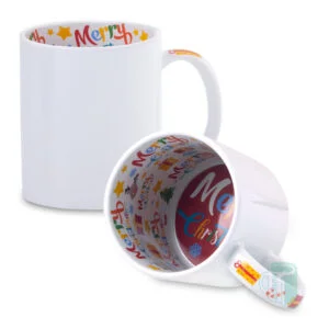 Home 114 Premium Grade White Mug - with MERRY CHRISTMAS motif inside mug. For use with Sublimation & Laser.