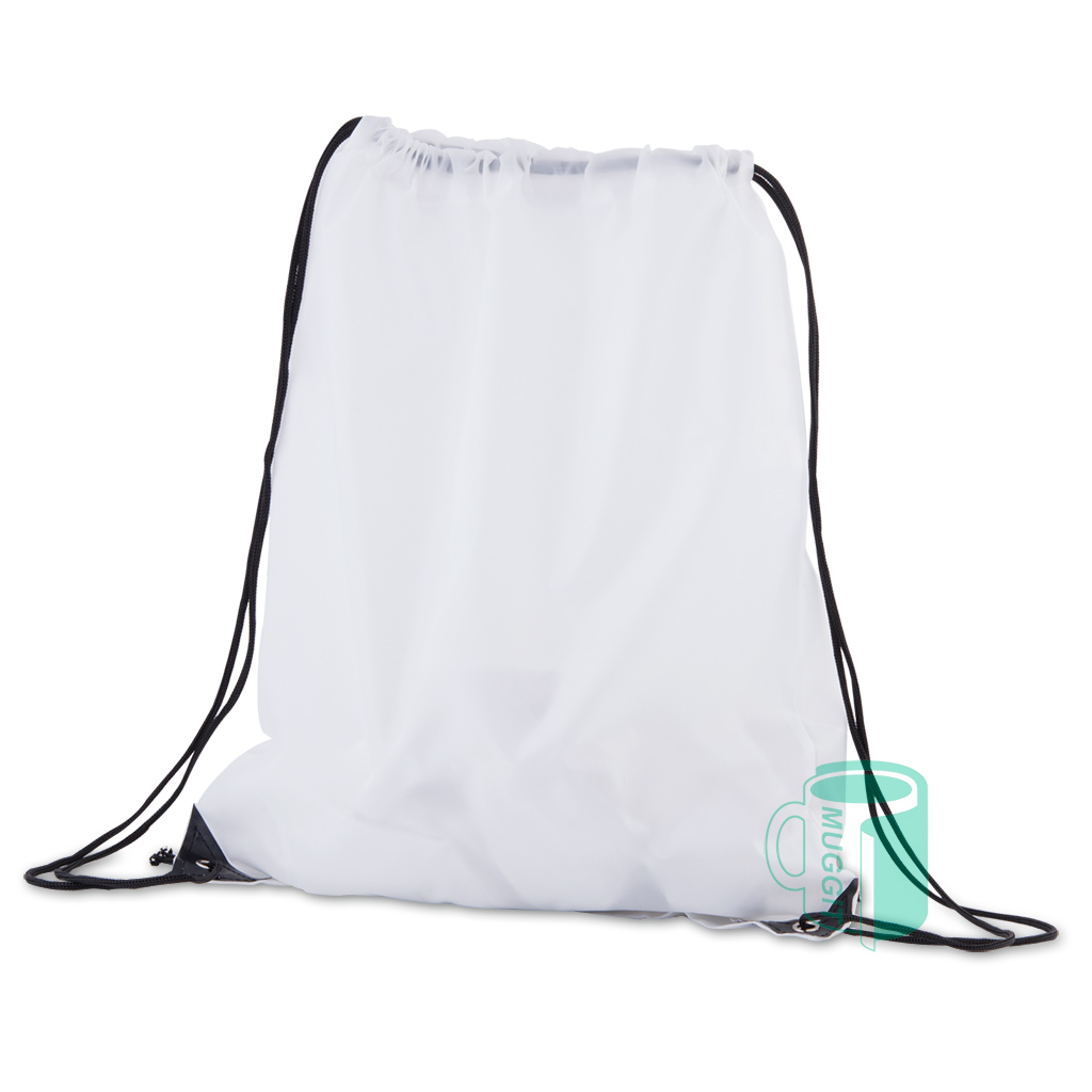 muggit_white_bag_gym_fabric_polyester_baggym Polyester drawstring gym bag - lightweight, washable, ideal for shoes or wet towels or to separate items in a big bag, 510 x 375mm. Sublimation, Inkjet & Laser.