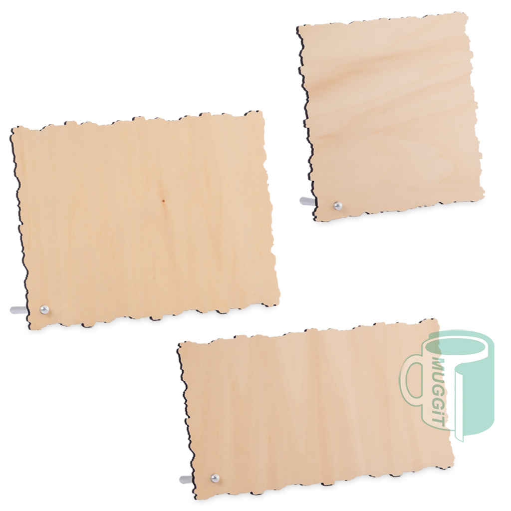 muggit_main_bamboo_frames Synthetic bamboo photo frames, one side sublimation printable, with a metal stand.