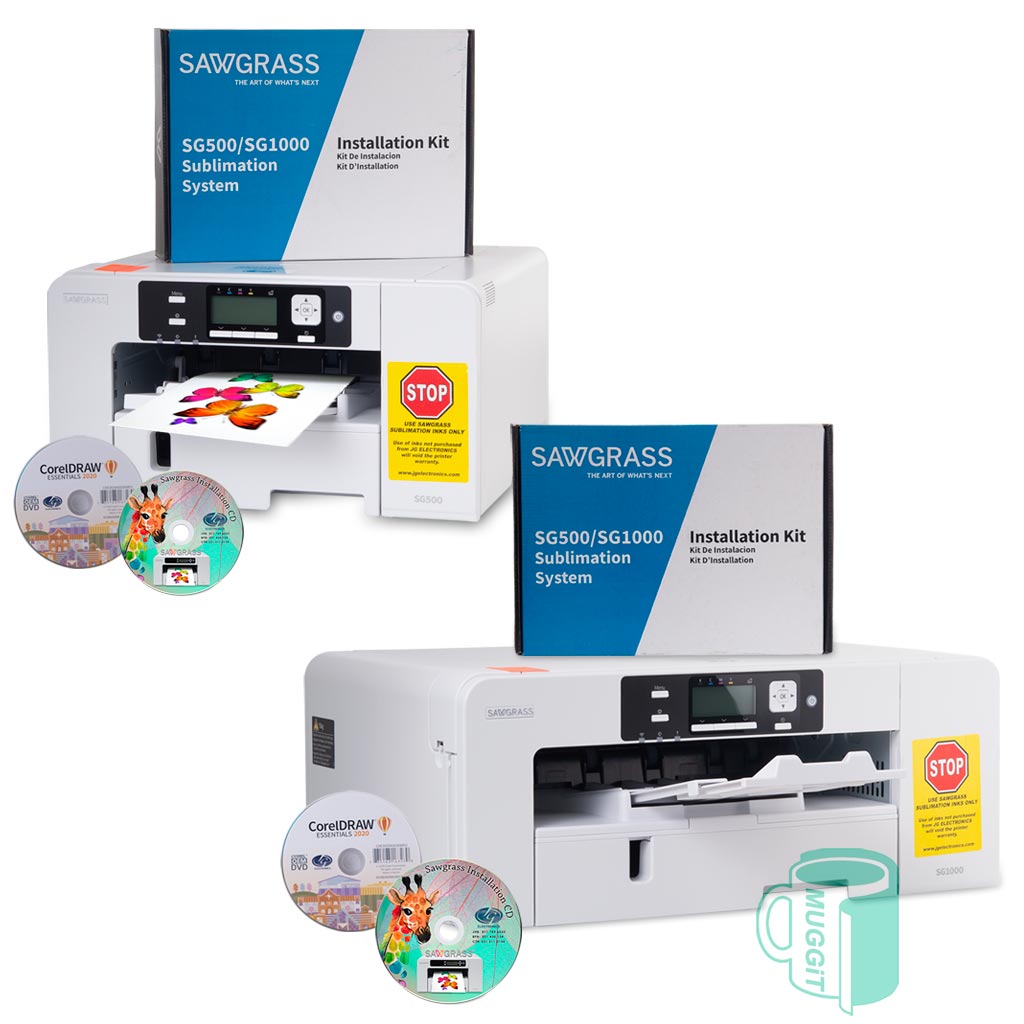 muggit_main_bulksystemsuba4litesg Sublimation Printers in A4 SG500 and A3 SG1000 sizes Sawgrass range of printers come in A4 SG500 and A3 SG1000, together with the printer you get a Sawgrass starter set of HD inks, Coreldraw 2020 Essentials, and Sawgrass print manager.