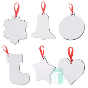 Home 122 Festive wood hanging ornaments that come in a cariety of shapes such as snowflake, start, heart, bell, circle, stocking