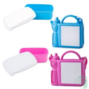 Home 99 Kids Lunchboxes in Pink or Blue with convenience in mind, featuring a sturdy handle, adjustable shoulder strap and water bottle holder, ideal for little ones
