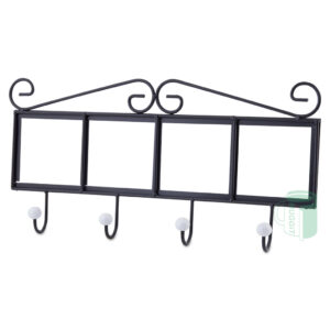 Wrought iron Coat Rack with 4 hooks, fits 4 x 10x10cm Tiles / Metal Inserts. Tiles / Inserts NOT supplied. For use with Sublimation & Laser.
