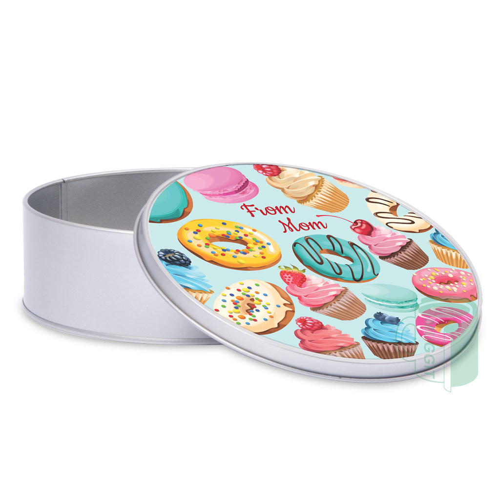 muggit metal tin round food cookies holder metaltinround