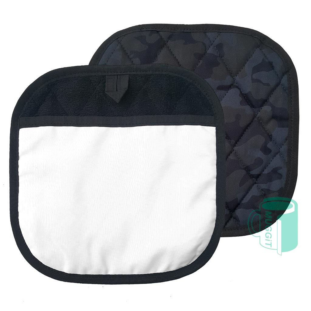 Printable large oven pot holder. White with black trim and black heat resistant side 23 x 23cm. For use with Sublimation, Inkjet & Laser.