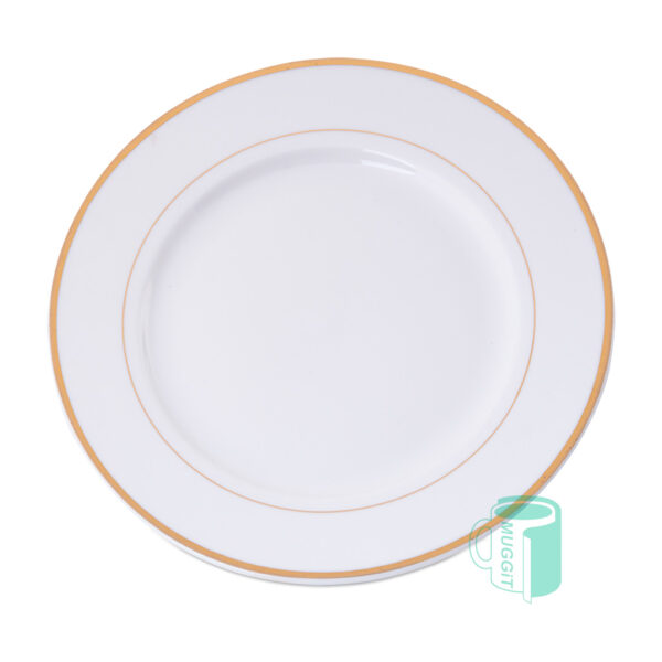 Coated Gold Rim DINNER plate (61000). For use with Sublimation & Laser.