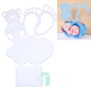Sublimer Baby photo frame teddy bear shape with stand (both sides sublimation printable). Bend stand after pressing with gloves - 192 x 285mm. For best results use Subtex paper.