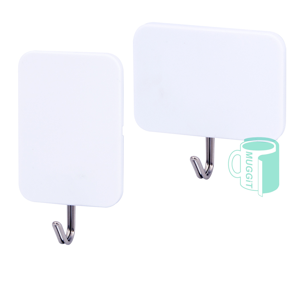 Rectangular Polymer Wall Hook 46 x 60mm with d/s tape and metal hook. For sublimation only