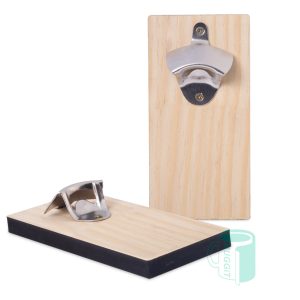 Food grade stainless steel bottle opener mounted on premium grade 15mm thick, wall mountable MDF board.