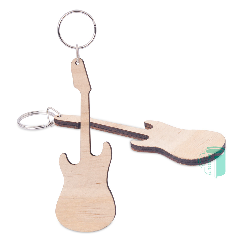 5mm wood Guitar shaped keyring 38mmx57mm. Pack of 5. For Wood burning & Sublimation.