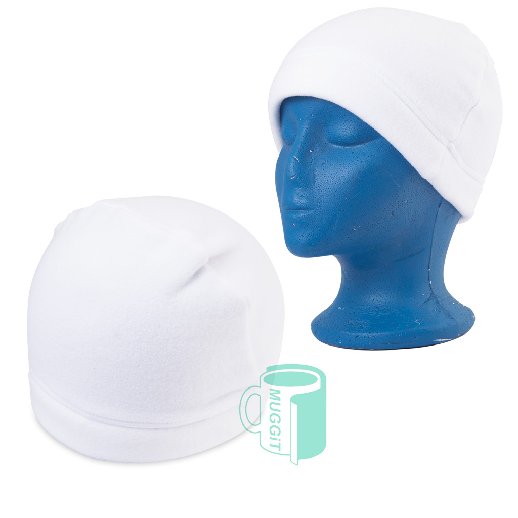 muggit_beanie_hat_winter_beanieadults Adults white fleece beanie. For use with inkjet, laser, sublimation, DTF