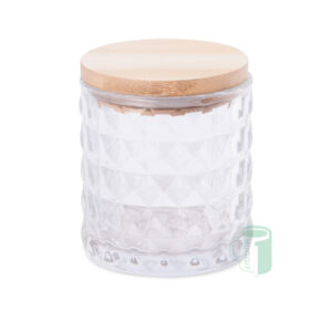 Diamond pattern Glass Candle Jar with wooden lid. (7x7.5cm). Print on the lid - for sublimation, inkjet, laser.