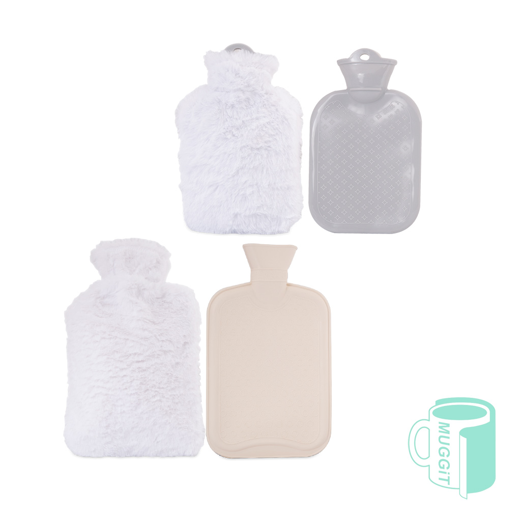 Hot water bottle with white printable fabric cover in big or small size. for use with sublimation printing