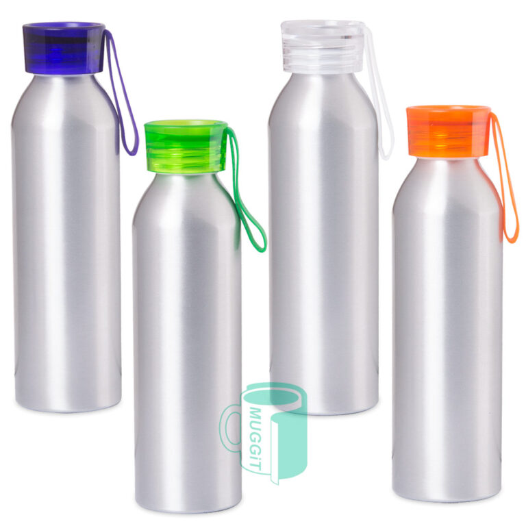650ml Slim Silver Aluminium Sports Bottles with different colour lids