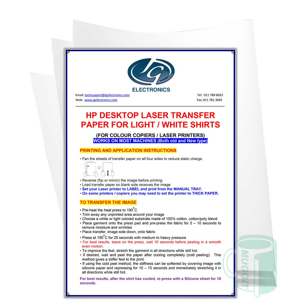 White and light T-shirt home print paper optimised for Home Laser printers