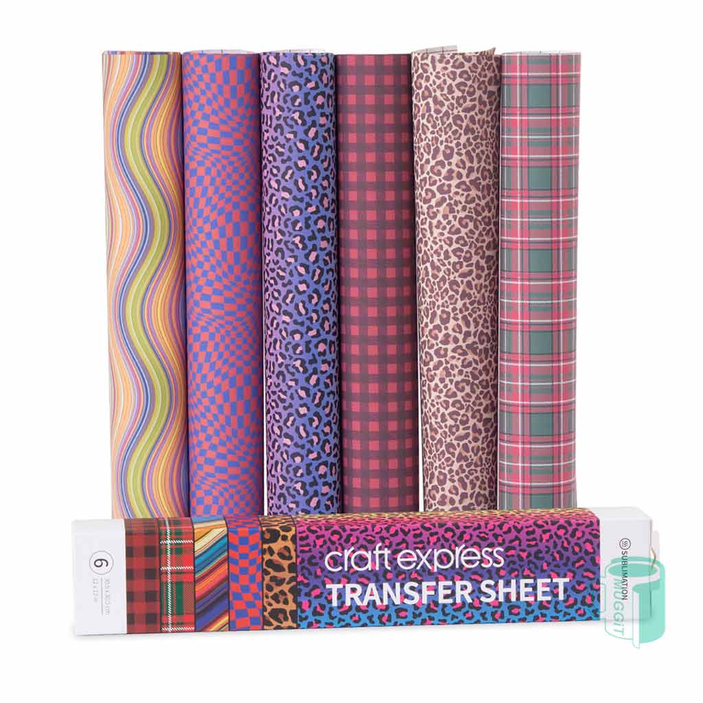muggit-TP-Sub-Craft-6-Assort-B Sublimation Transfer paper Assortment B Beginner or experienced, infusible ink transfer sheets, All you need is to cut, weed, tape & press.