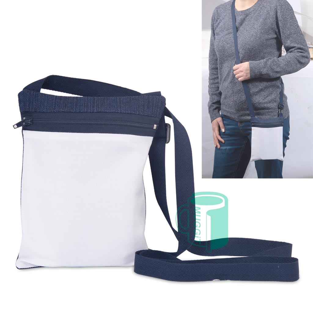 Printable Denim Sling Bag with adjustable strap personalise with photos, initials, brand logos & loads more for laser, sublimation, DTF & inkjet printing.