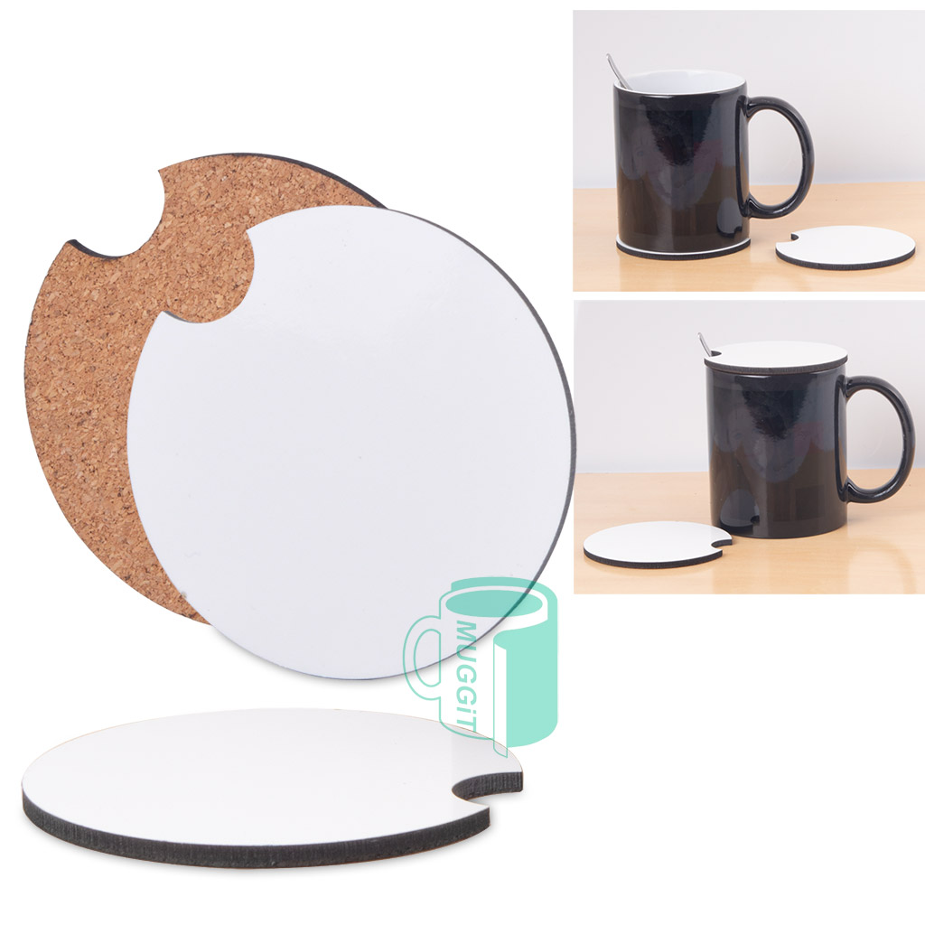 11oz Printable cork mug lid with space for teaspoon or straw made from MDF Cork