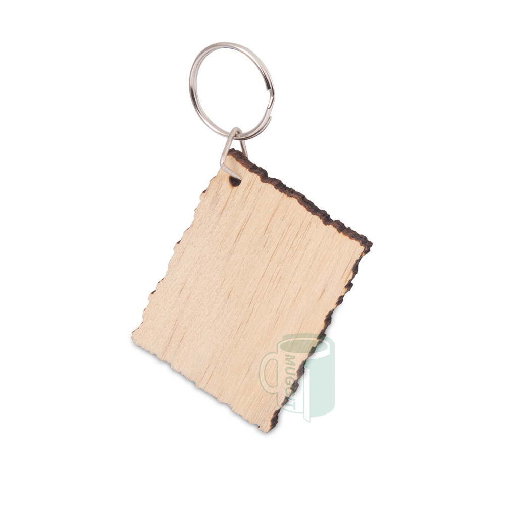 Keyring Rectangular Bamboo Rectangular synthetic single sided Bamboo Keyring (44.6 x 60mm). Sublimate on smooth side. For use with Sublimation ONLY (pack of 10)