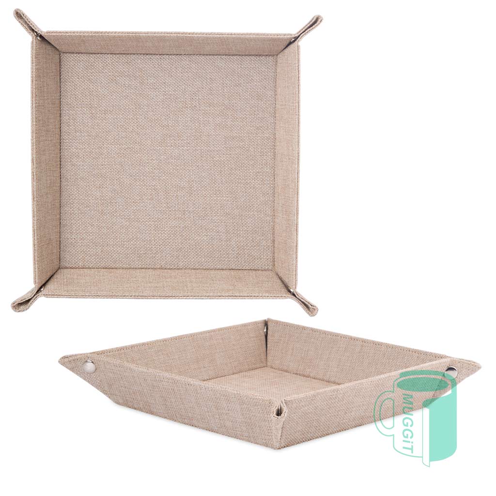 Hessian Snap up tray (22 x 22cm) with metal buttons.