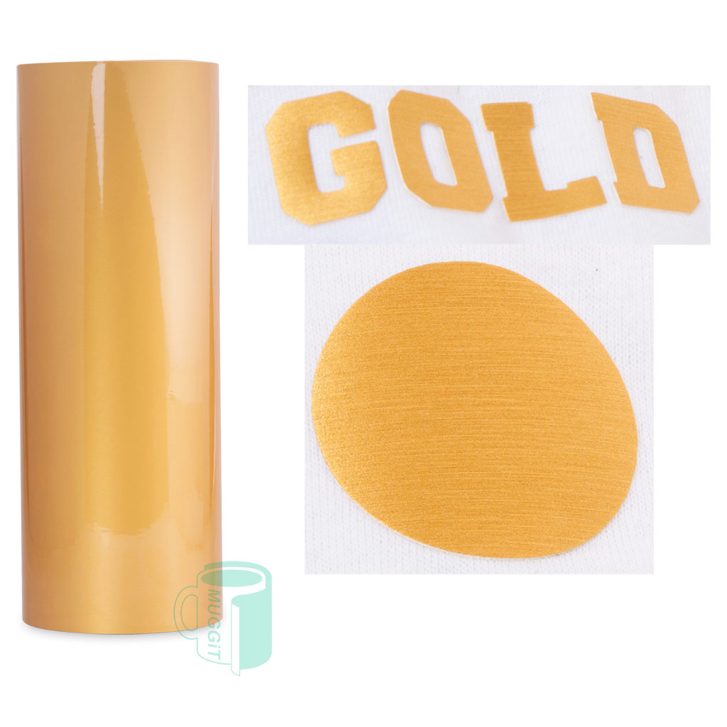 Heat Transfer Vinyl Brushed Gold brings a sophisticated brushed gold finish that elevates any design with sleek, metallic sheen in hi-end prints and fabrics.
