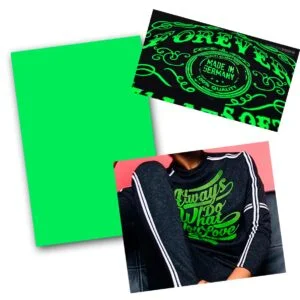 Transfer Paper Forever Neon Green - No Cut Flex - for most laser printers. Print black on reverse and black transfers as Neon Green. A3 pack of 10 sheets