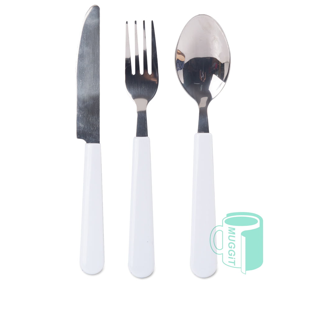 Muggit-Polymer-Adults-Utensil-Set 3 Piece Adult Utensil Set Polymer & Stainless Steel adult's utensil set (knife, fork, spoon) for picnics & camping , Press with heat shrink bags incl.