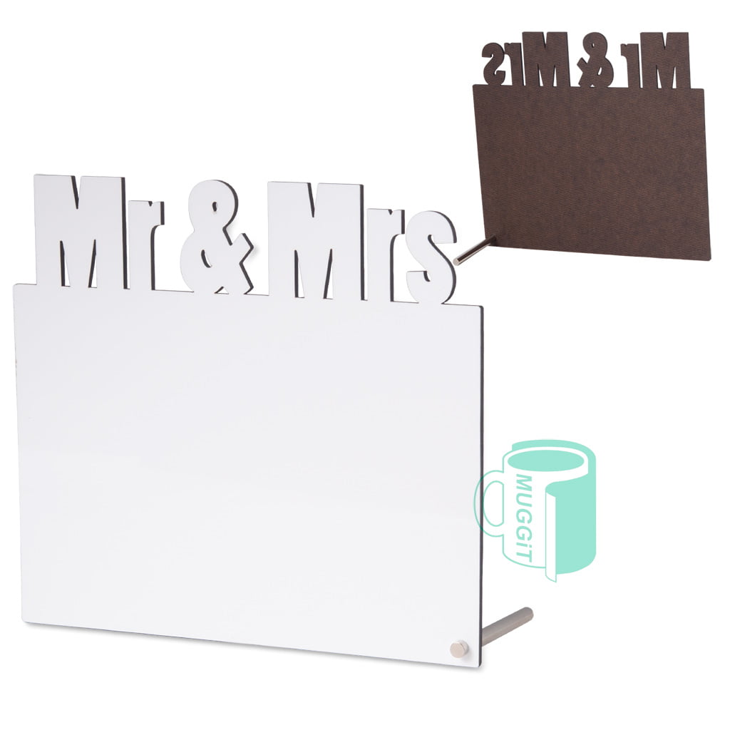 Photo frame hardboard Mr Mrs, 196 x 184mm Includes metal foot stand withbrilliant white surface for the highest quality transfers at low cost, easy to press