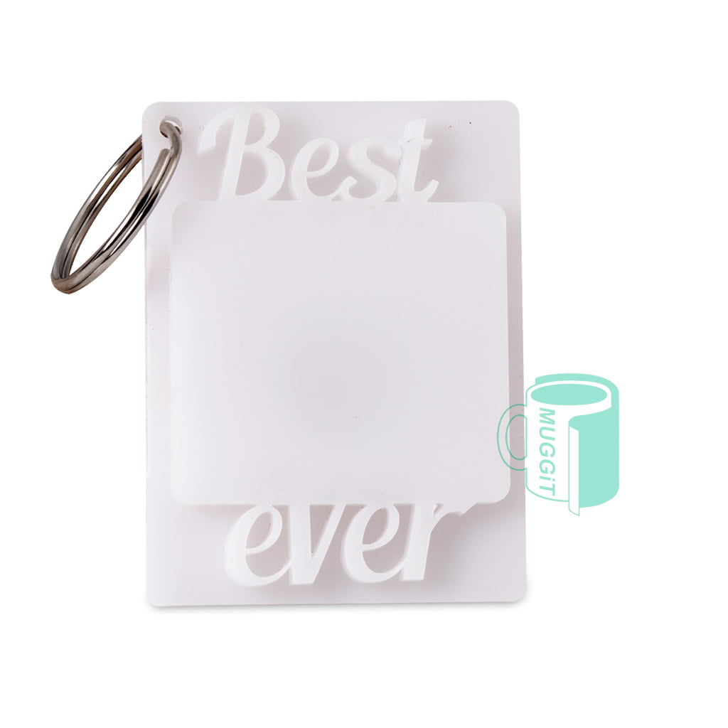 Keyring Sublimer Best Ever Shape with rectangle shaped Sublimer backing for photo or logo. 47x62x3mm both sides printable. Includes a tube of Superglue.