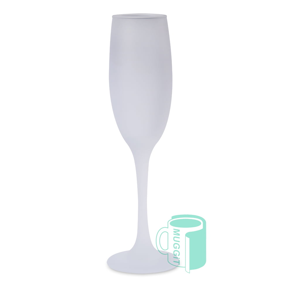 Champagne Flute Frosted Glass 6oz Stylish frosted printable champagne flute. This sleek glass radiates elegance. Perfect for personalized keepsakes.