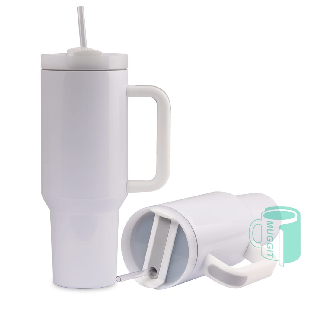 Travel Mug Stainless Steel 1200ml/40oz with Lid & Straw. Must be decorated with heat shrink bag in sublimation transfer oven. For sublimation only.