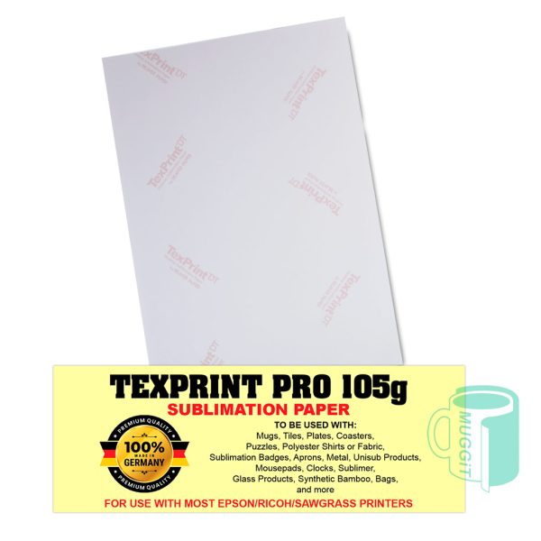 Textprint Sublimation Transfer Paper 105gsm Textprint sublimation transfer paper Subtext Pro 105gsm that can be used in Sawgrass™, Ricoh and Epson® sublimation printers. A3 & A4 10 / 50 / 110 / 500 sheets