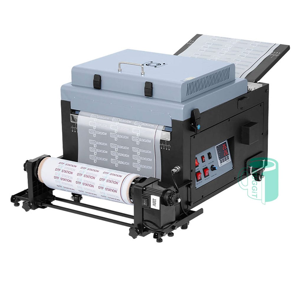DTF Powder Shaker and Dryer Oven Miro 13. 33cm automatic Shaker with integrated oven, air filter and print take up spool DTF powder shaker and dryer,