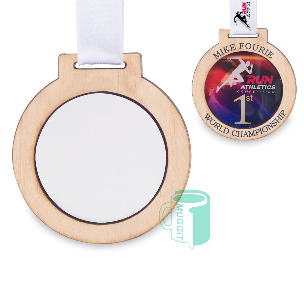 3D-Medal-Round-5 3D Round Medal Bamboo and Sublimer Muggit A Round Medal with synthetic bamboo front and 2-tone sublimer back that is 78 x 84mm. Includes printable Satin Lanyard